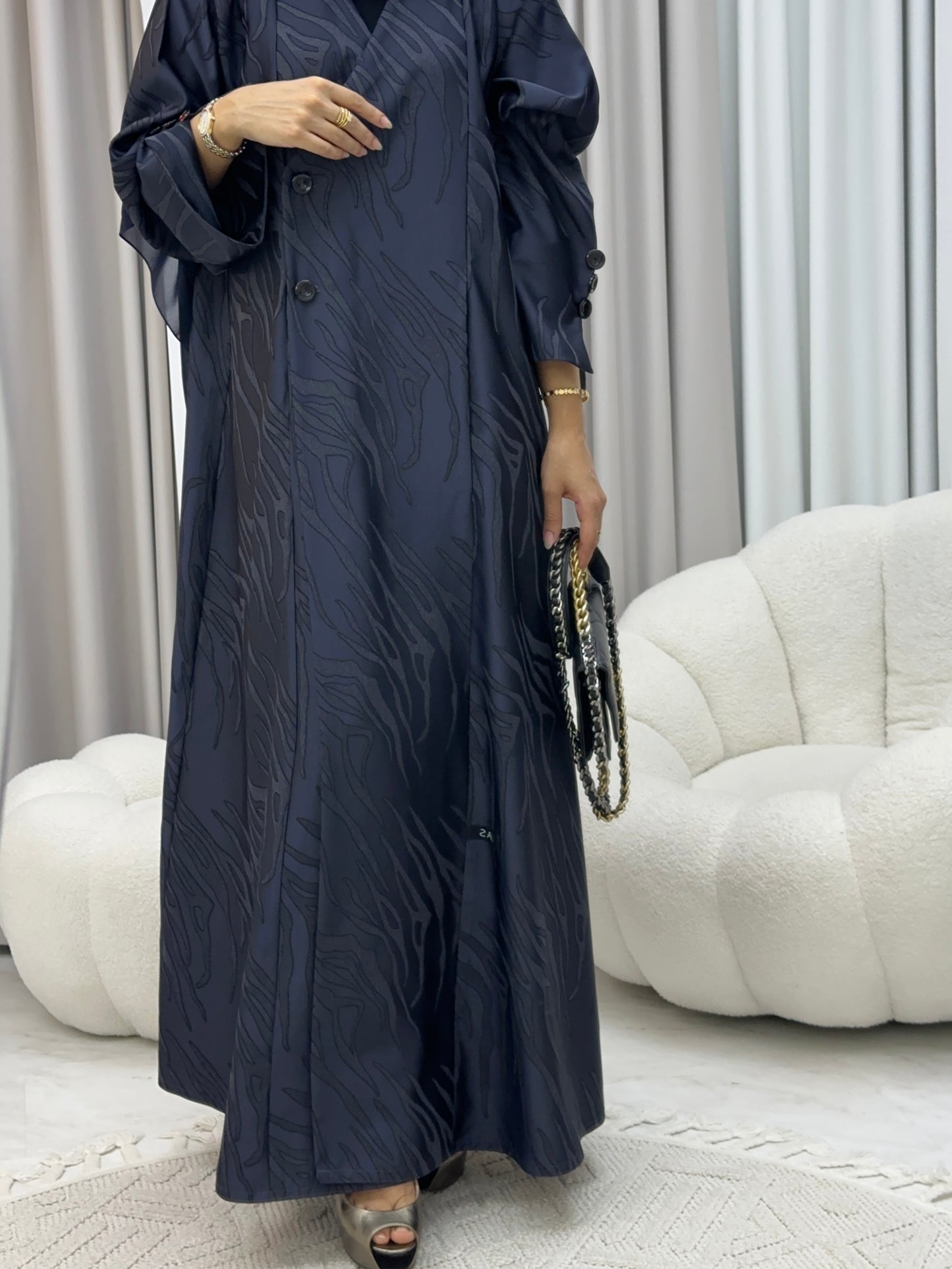 C 0290-03 Navy Blue Ragged Abaya