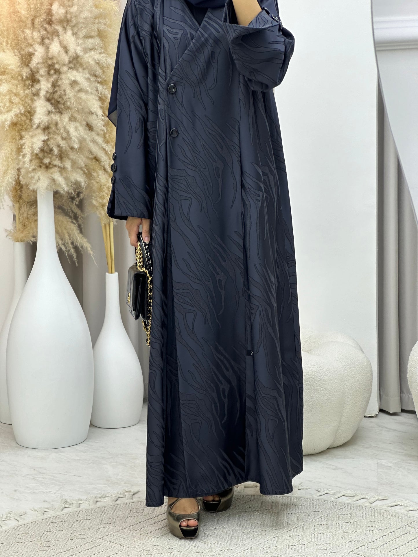 C 0290-03 Navy Blue Ragged Abaya