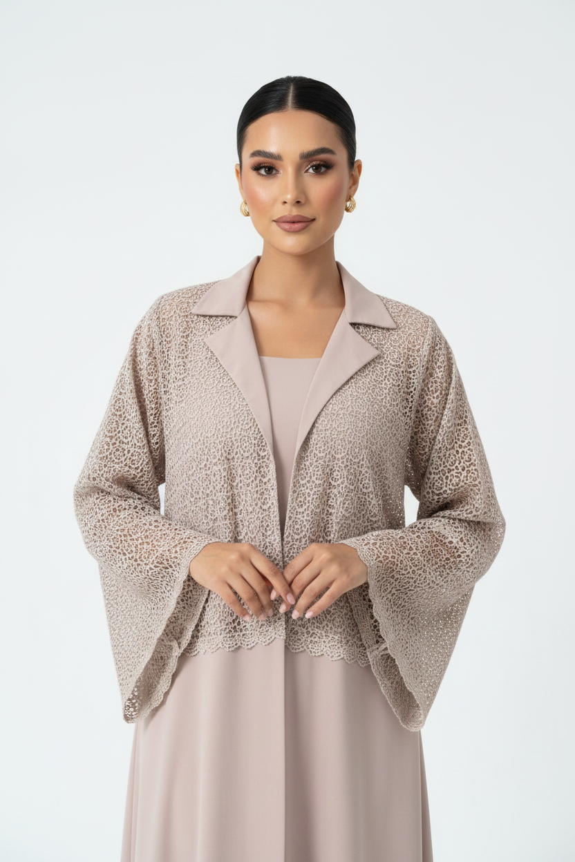 2240-02 Mauve Dantel Abaya