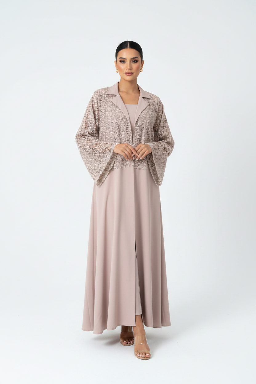 2240-02 Mauve Dantel Abaya