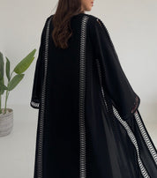 C 2394 Black Criss-Cross Lace Abaya