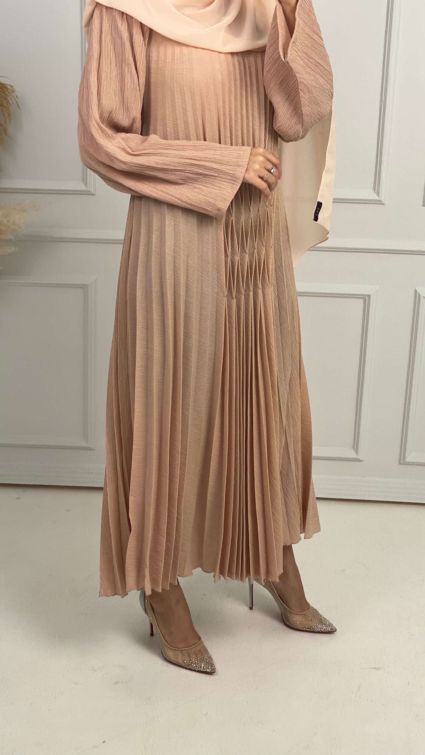 C-Beige-Pleated-Dress