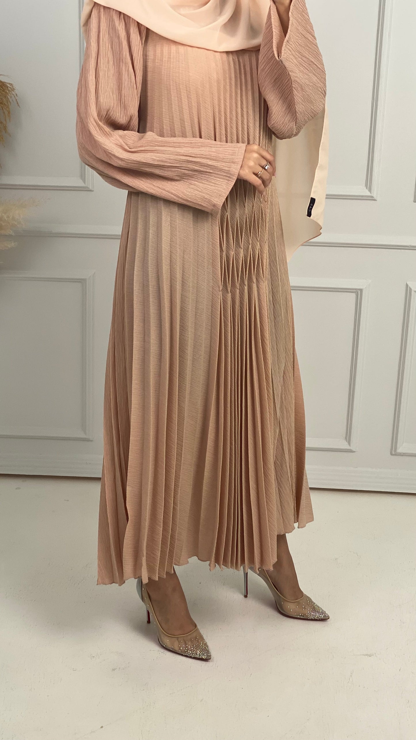 C-RTW-Beige-Pleated-Dress