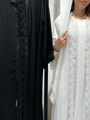 C 1555 White Beaded Lace Abaya