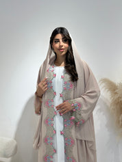 C 1418-01 Beige Floral Lace Abaya