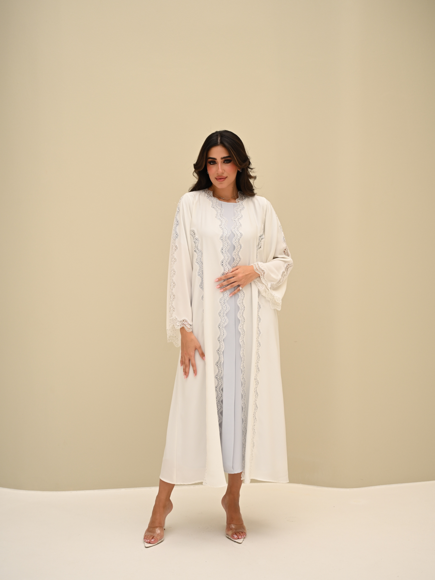 C 0422 White Lace Abaya