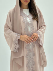 C 1814 Pastel Peach Lace Abaya