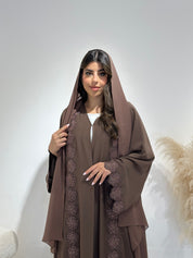 C 1412 Brown Floral Lace Abaya