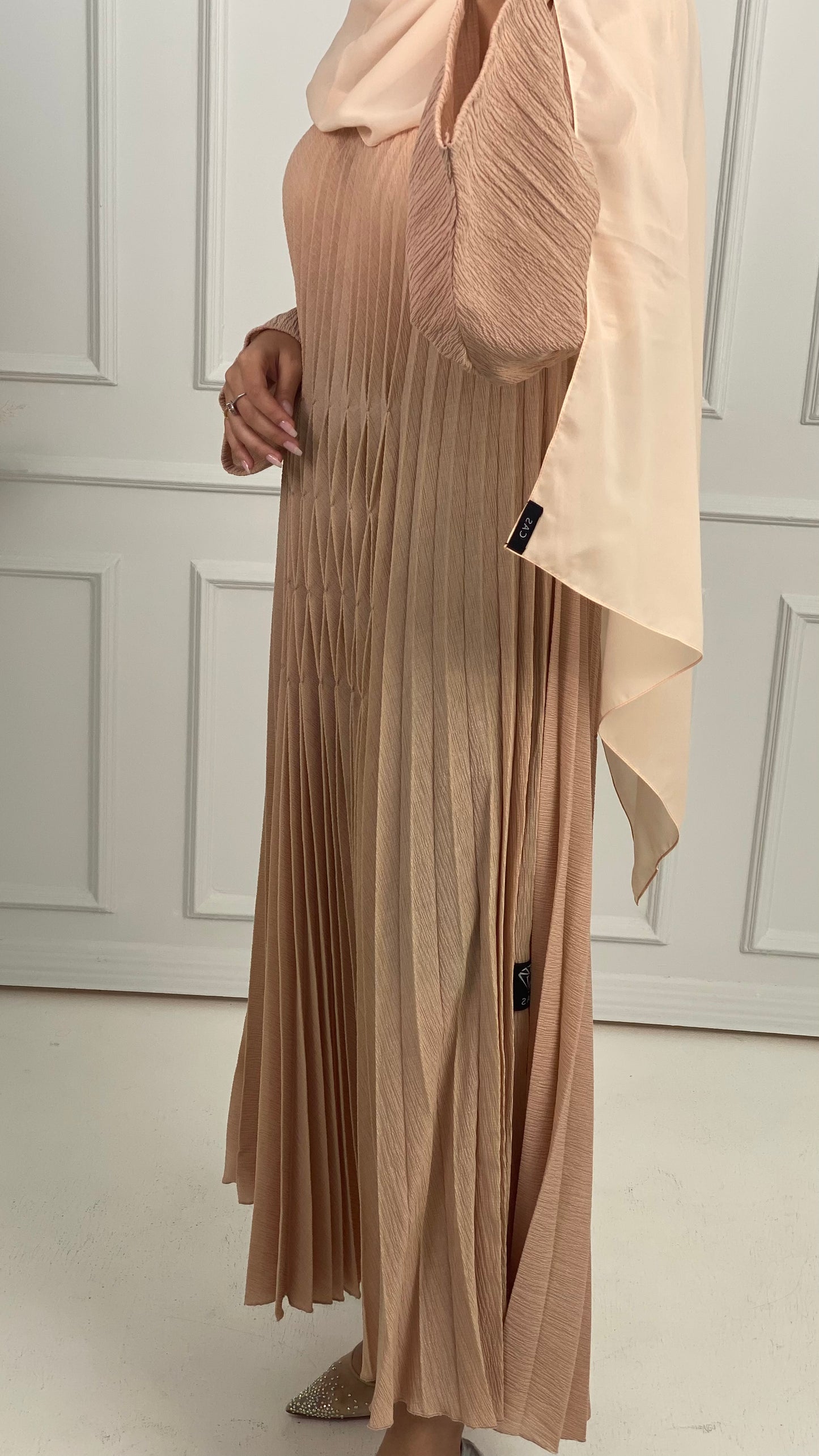 C-Beige-Pleated-Dress