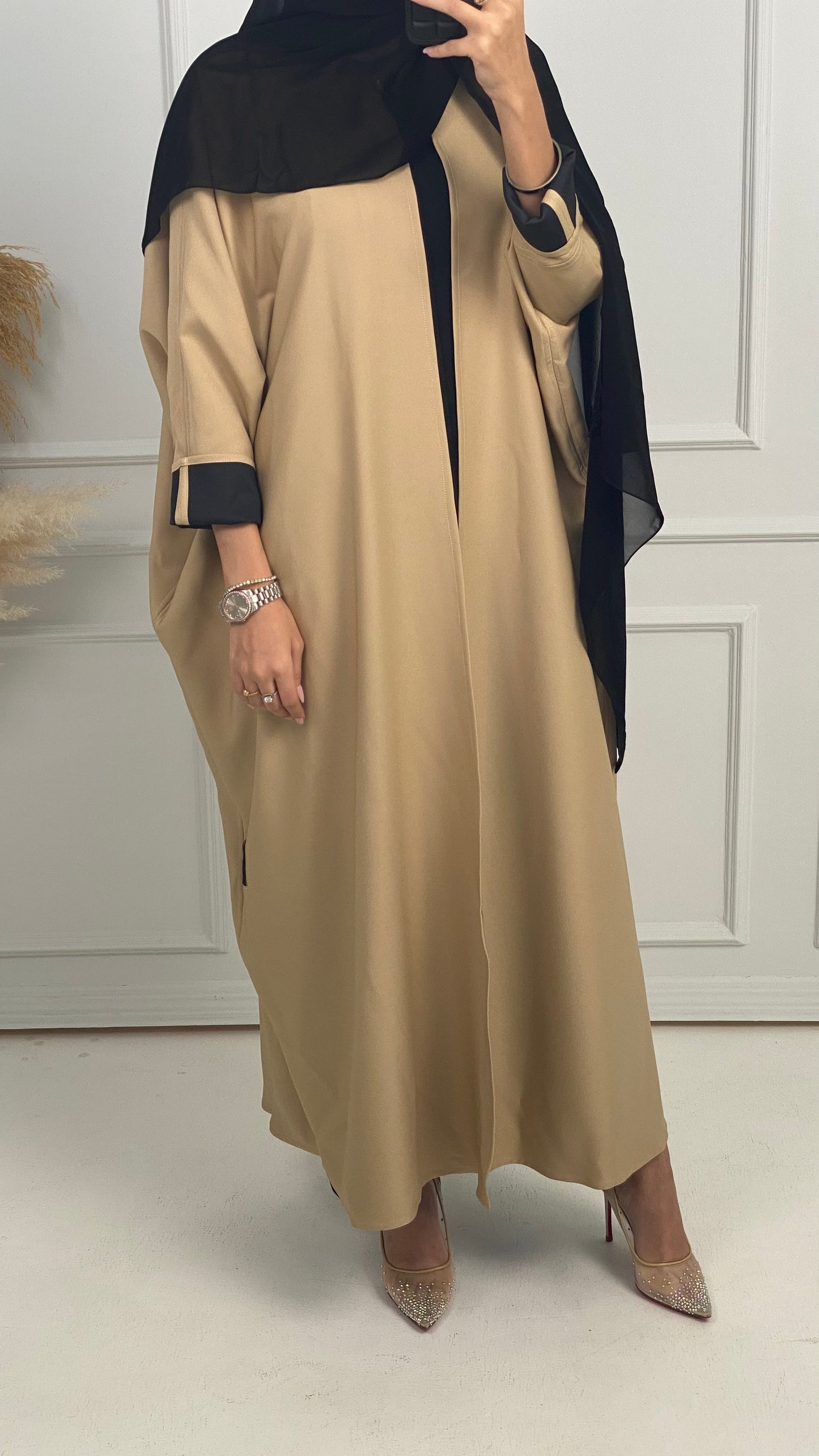 C Black Beige Reversible Abaya