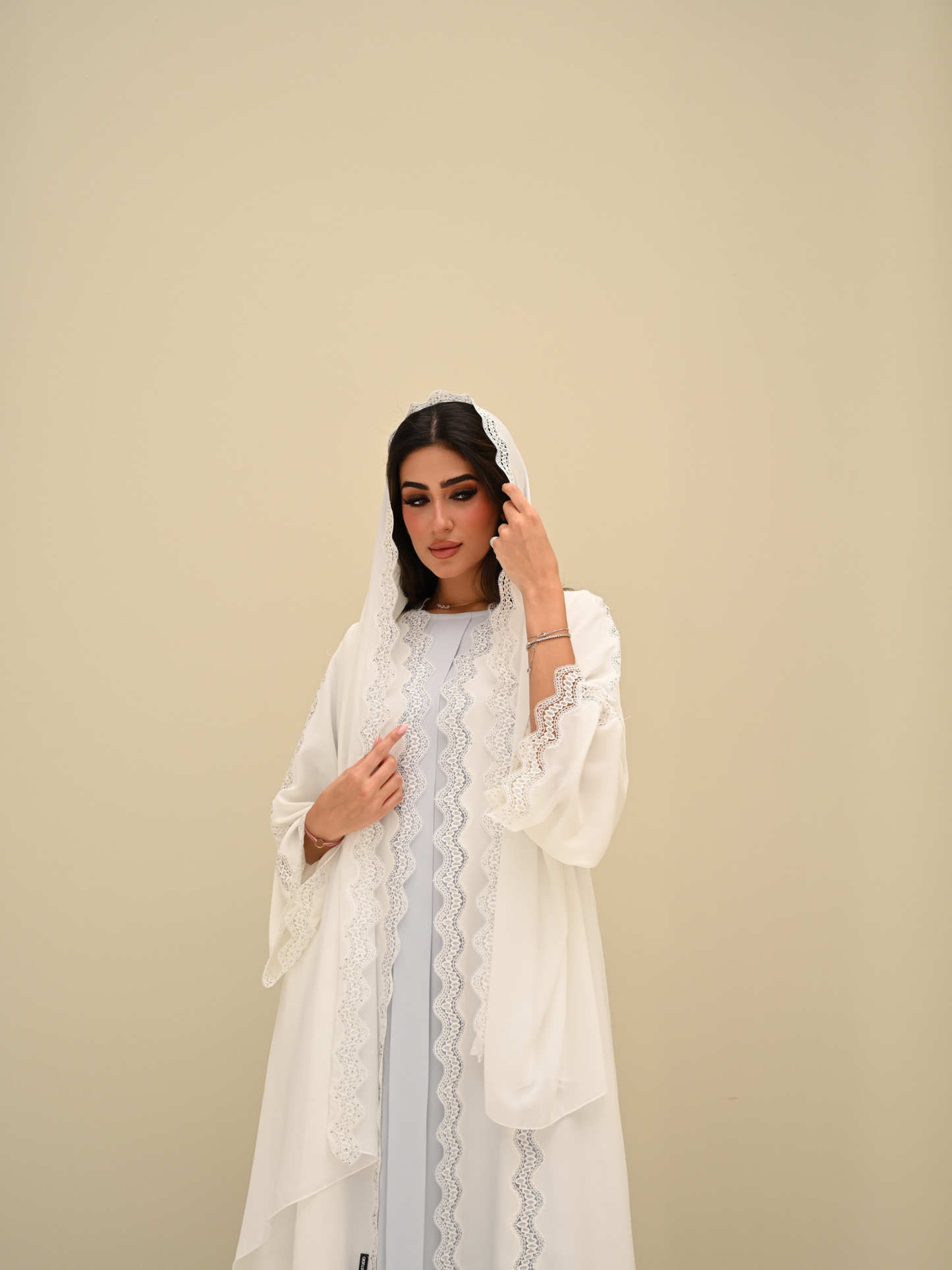 C 0422 White Lace Abaya