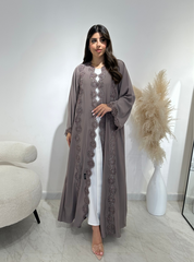 C 1409 Ash Floral Lace Abaya