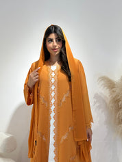 C 1408 Apricot Lace Abaya