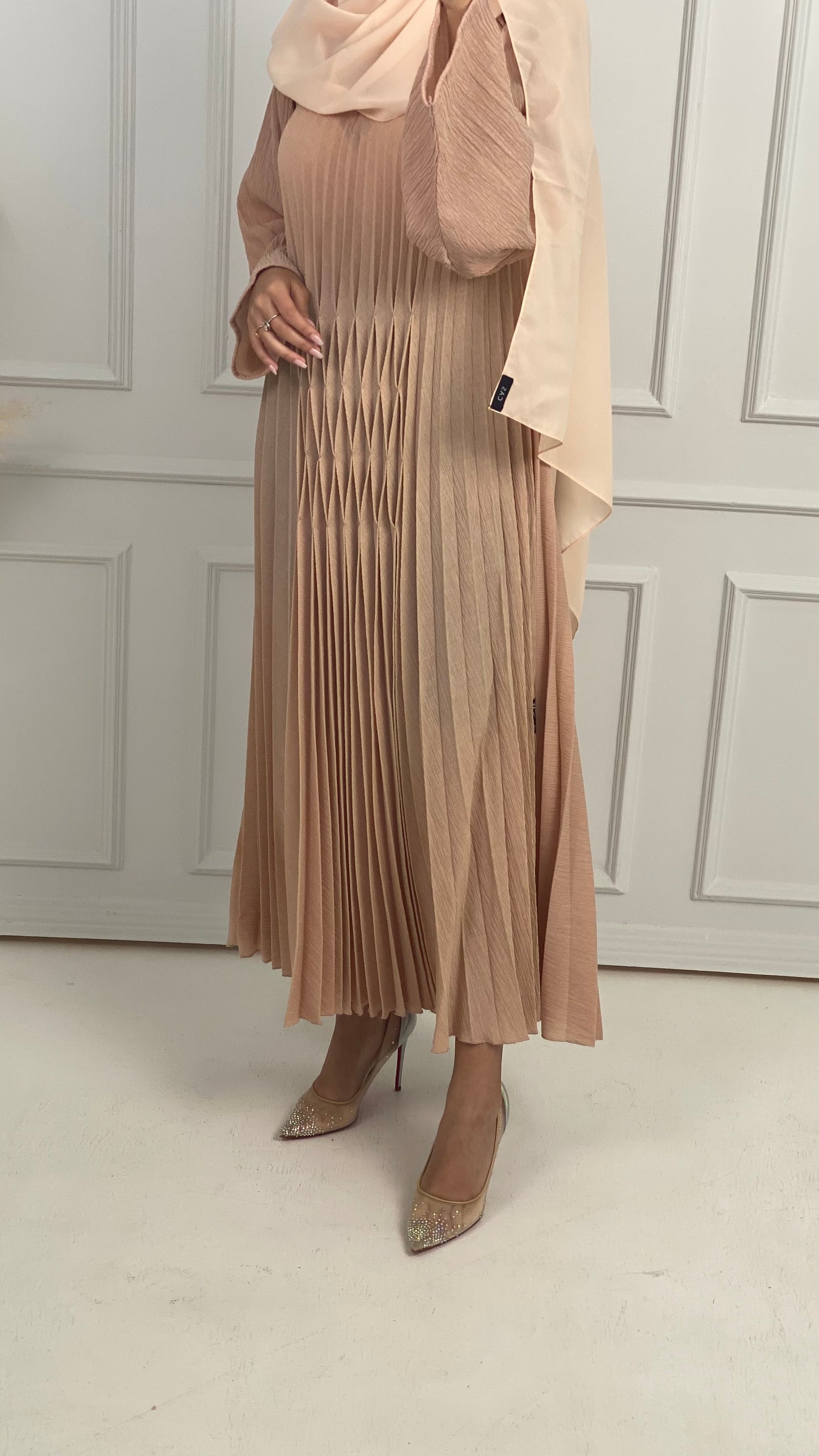 C-Beige-Pleated-Dress