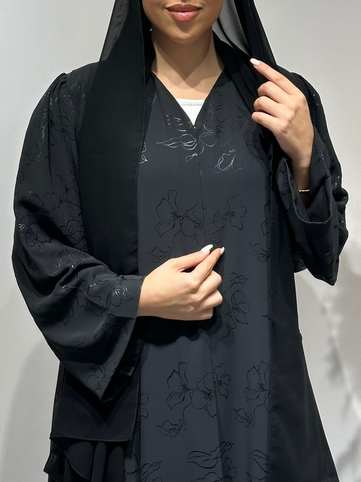 C 1644 Black Floral Printed Abaya