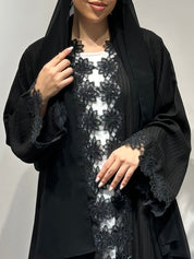 C 1638 Black Floral Lace Abaya
