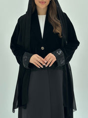 C 1806 Black Velvet Beaded Abaya