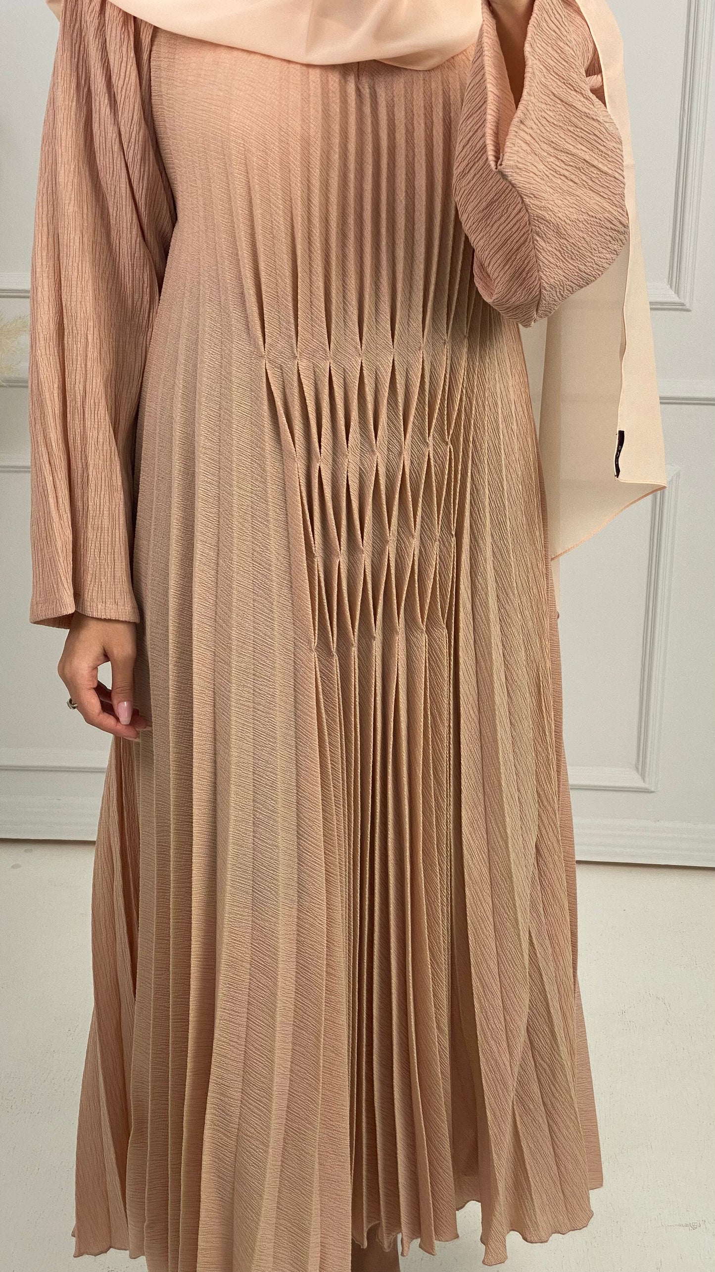 C-Beige-Pleated-Dress