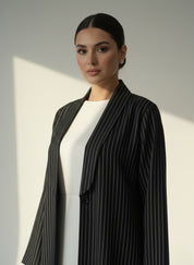 C 1825 Dark Grey Striped Abaya