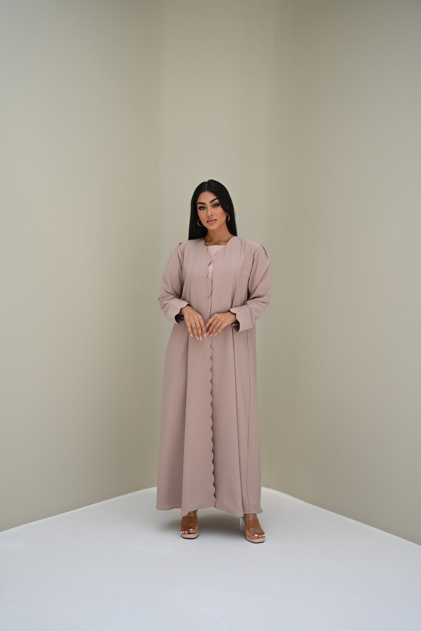 C 0501 Beige Scallop Abaya