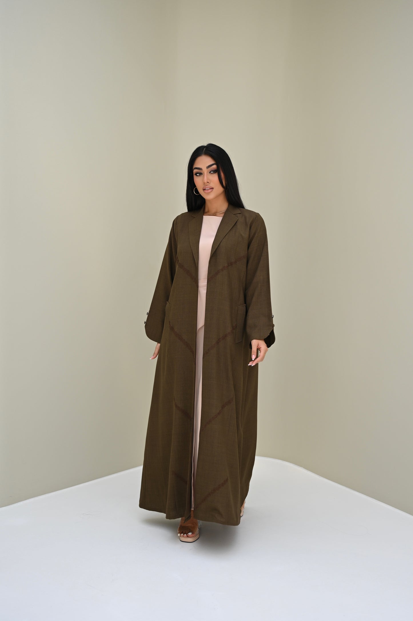 C 0505 Brown Embroidered Coat Abaya