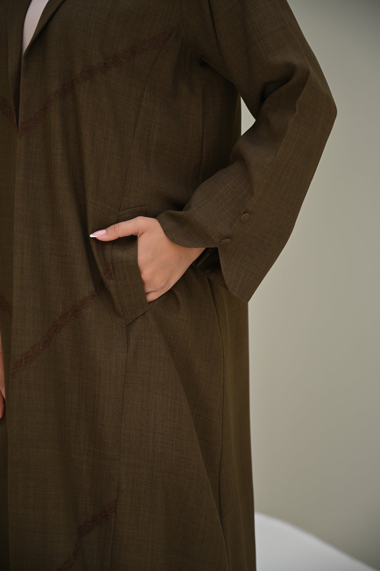 C 0505 Brown Embroidered Coat Abaya