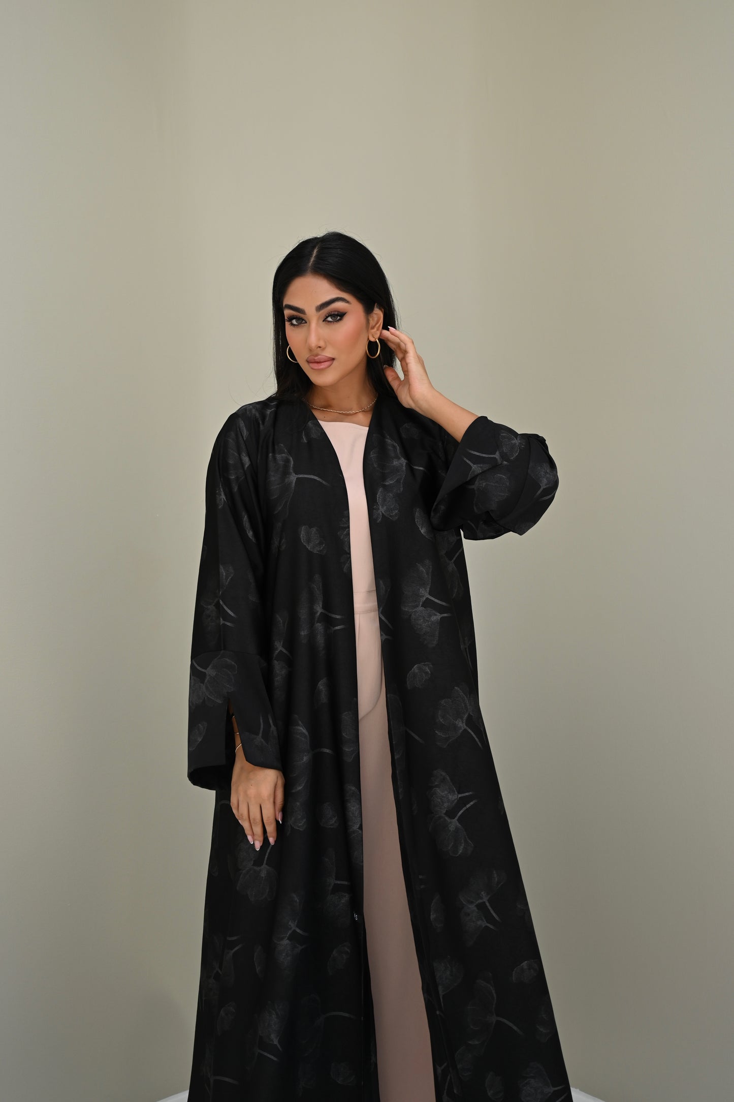 C 0508 Silver Metallic Floral Abaya