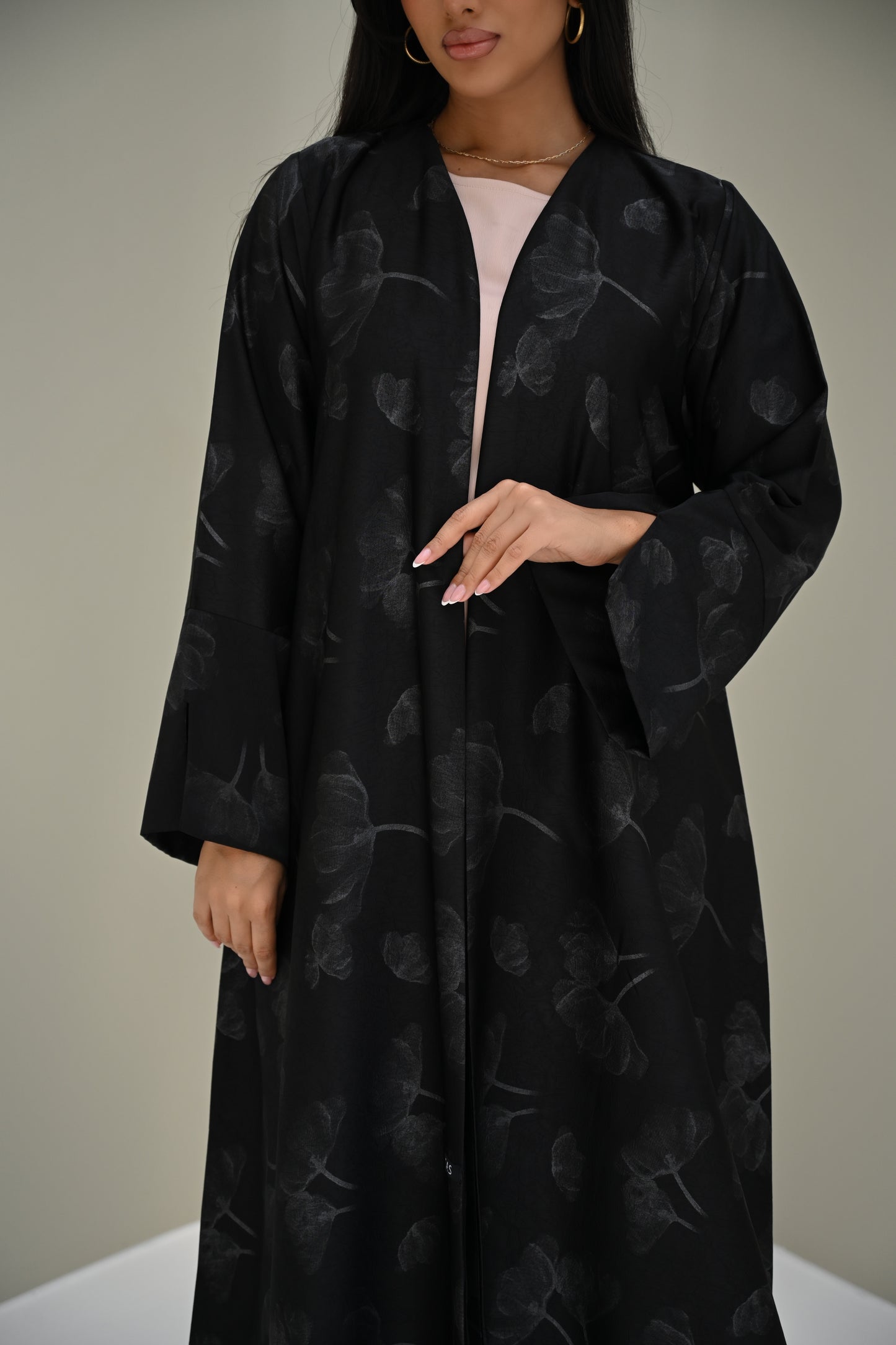 C 0508 Silver Metallic Floral Abaya