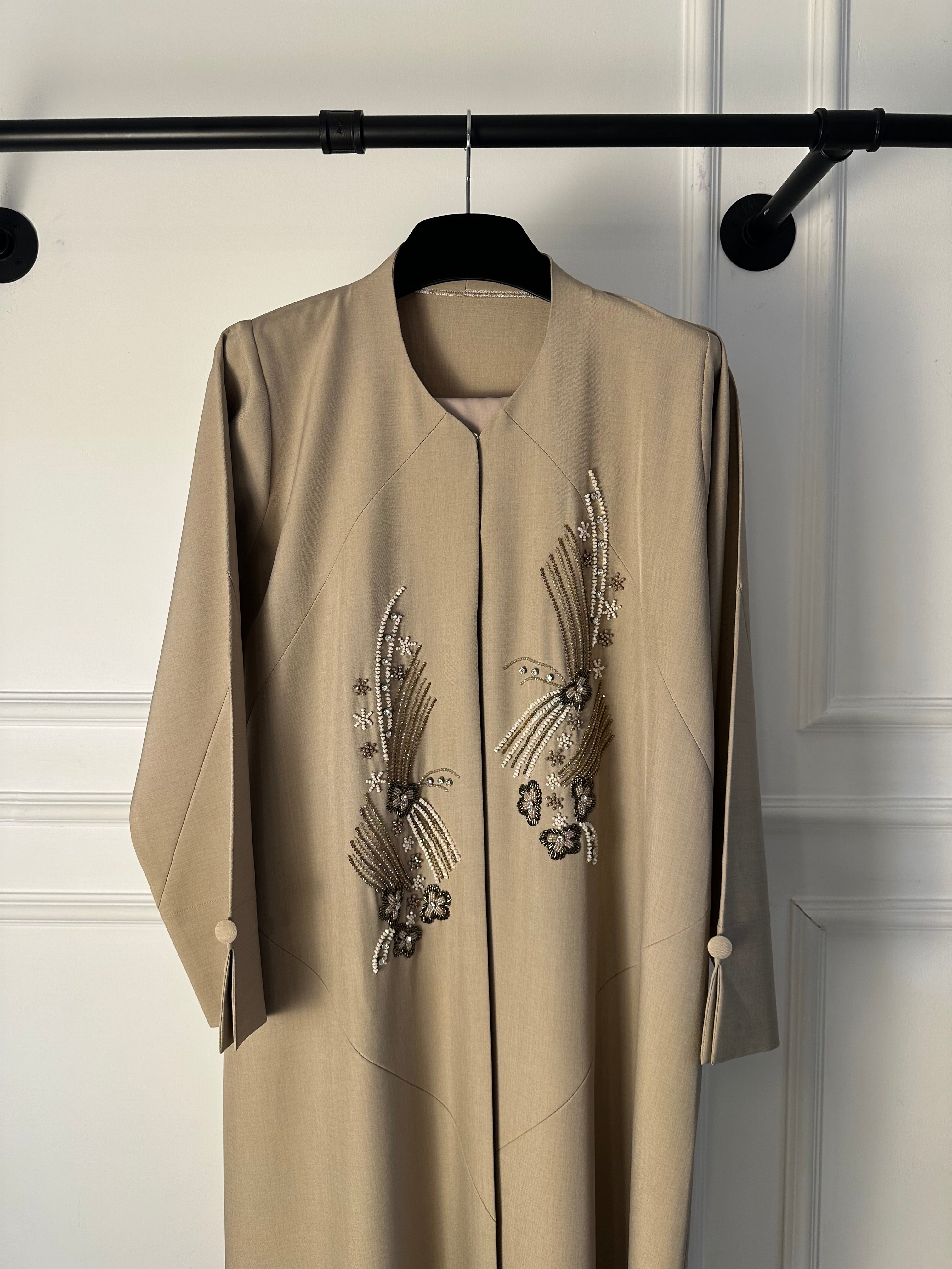 C 1844 Beige Beaded Abaya