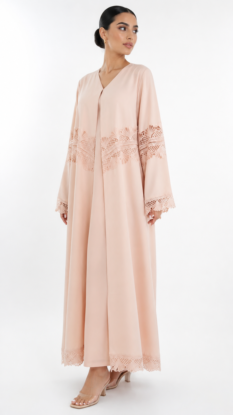 C 2569 Peach Blossom Lace Abaya