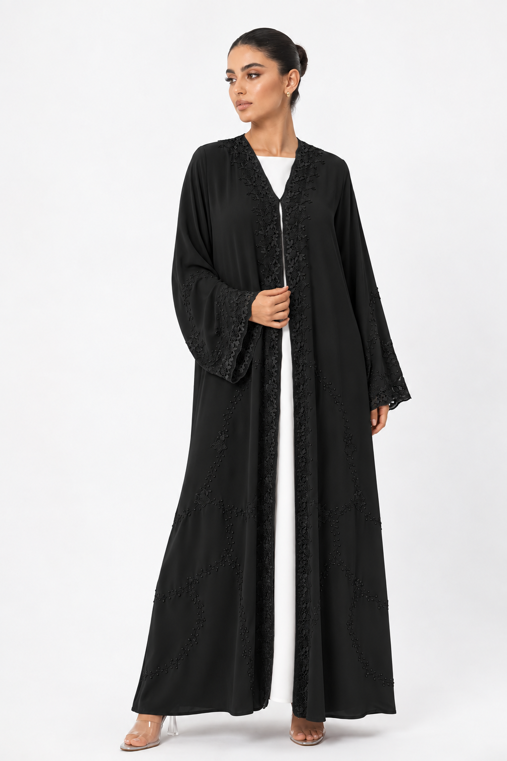 C 2509-02 Black Embroidered Lace Abaya
