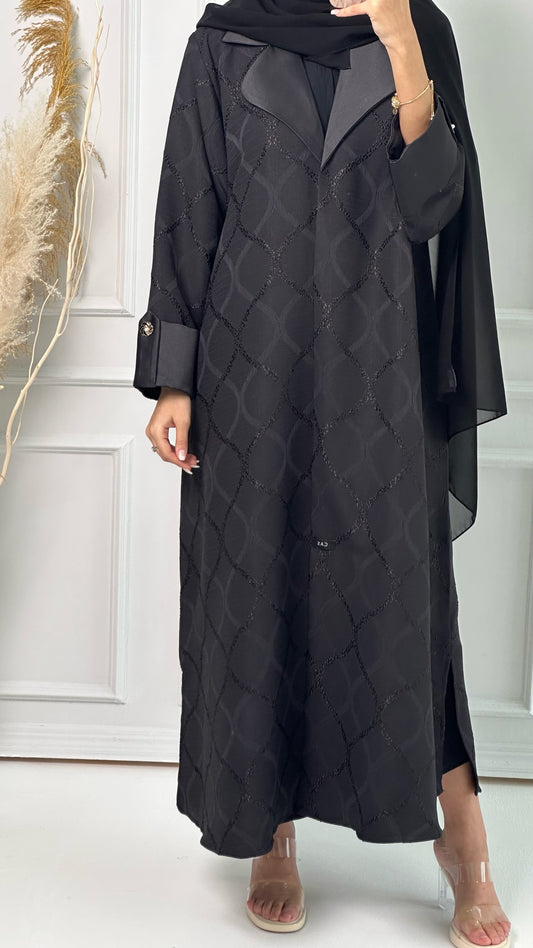 C Printed Coat Style Jacquard Abaya Set