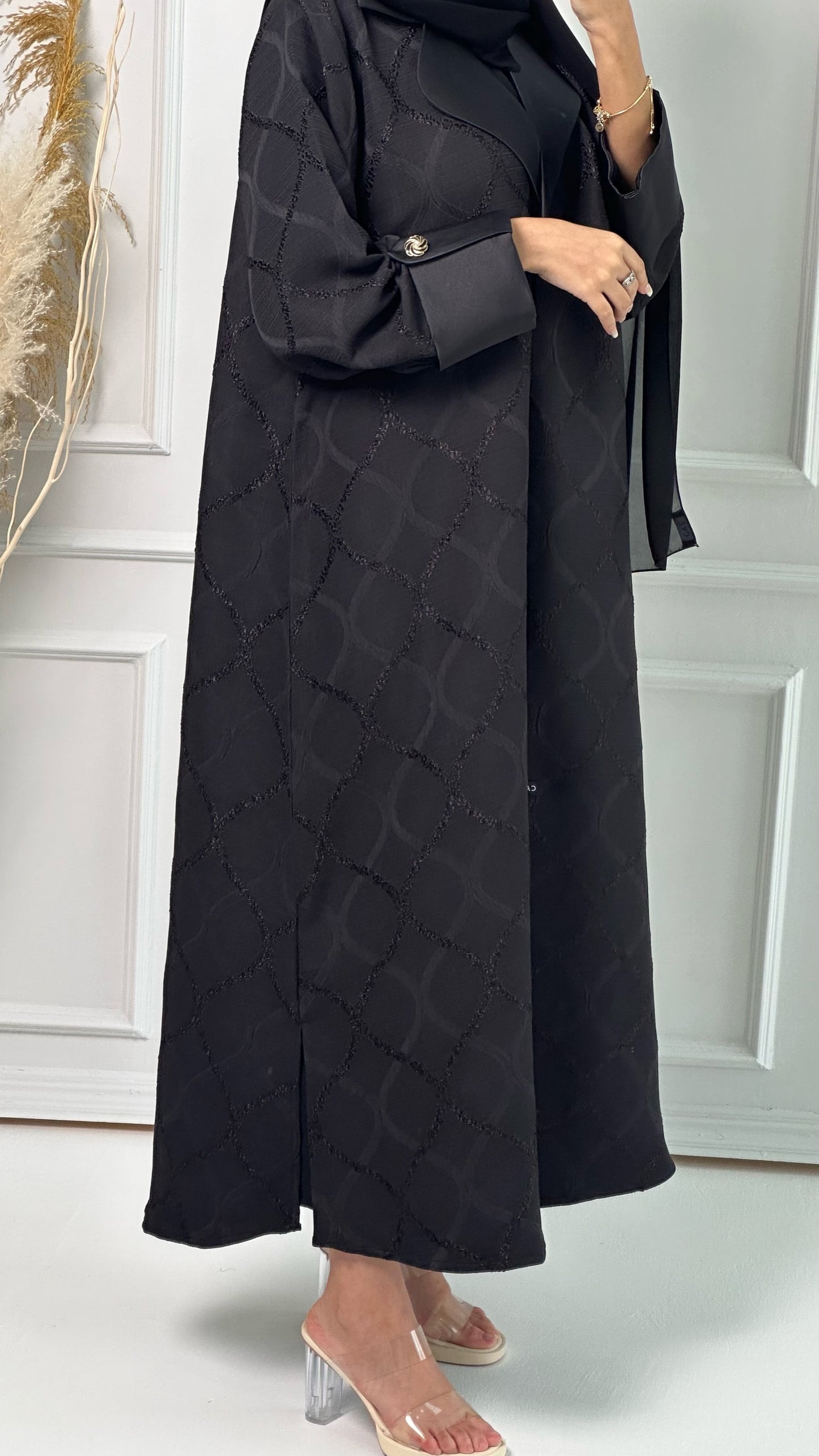 C Printed Coat Style Jacquard Abaya Set