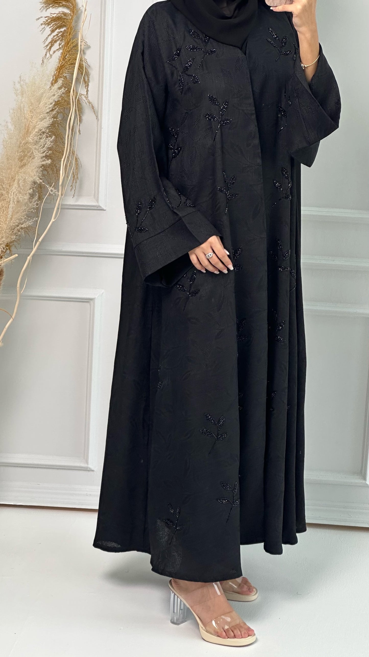 C Leaf Print Jacquard Kloosh Abaya set