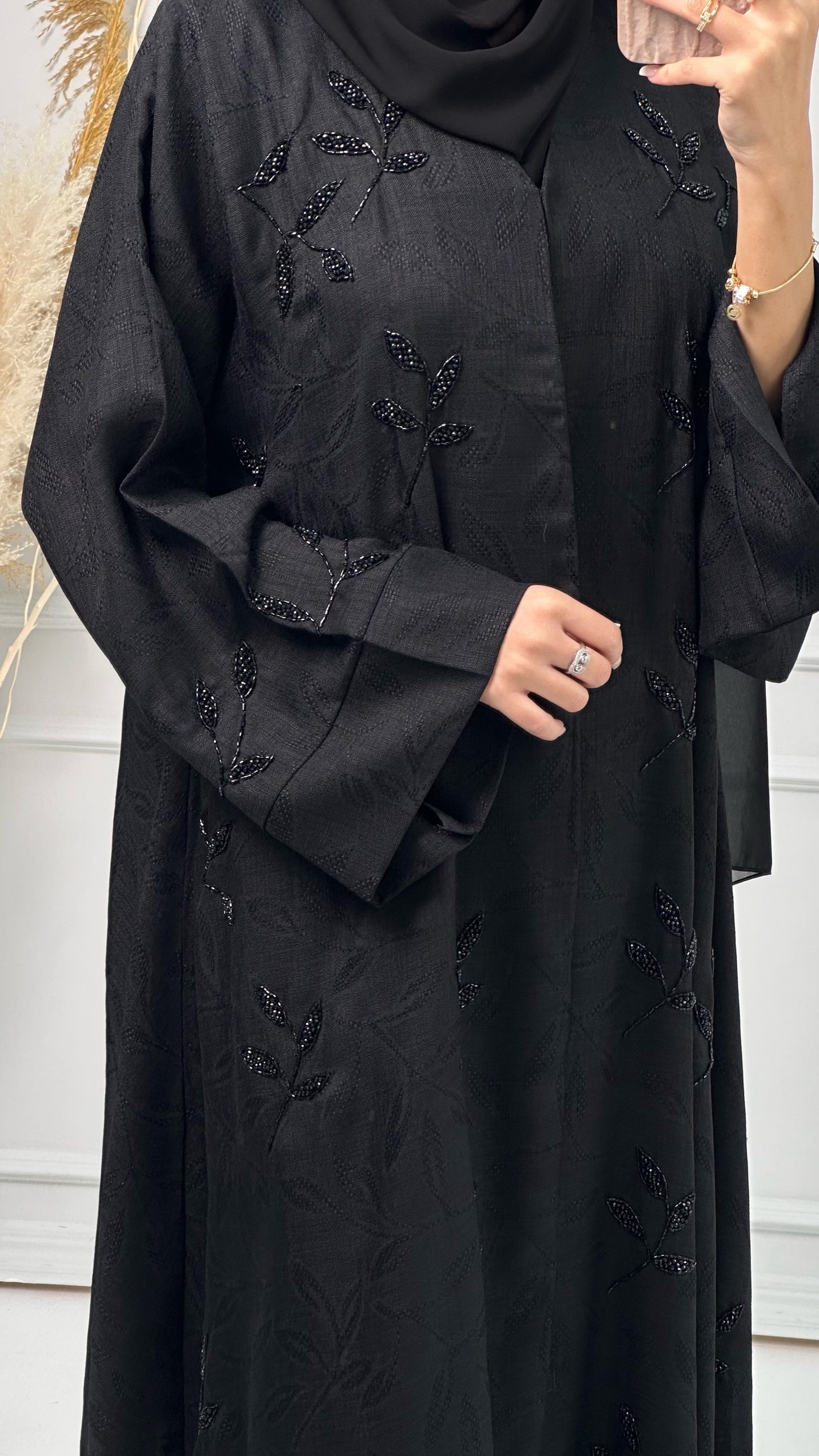 C Leaf Print Jacquard Kloosh Abaya set