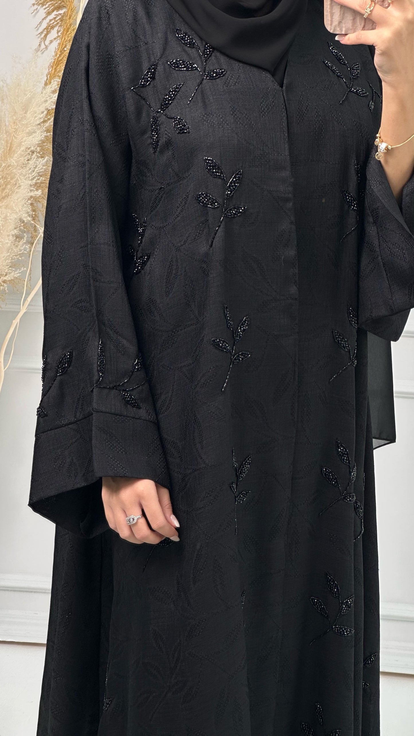 C Leaf Print Jacquard Kloosh Abaya set