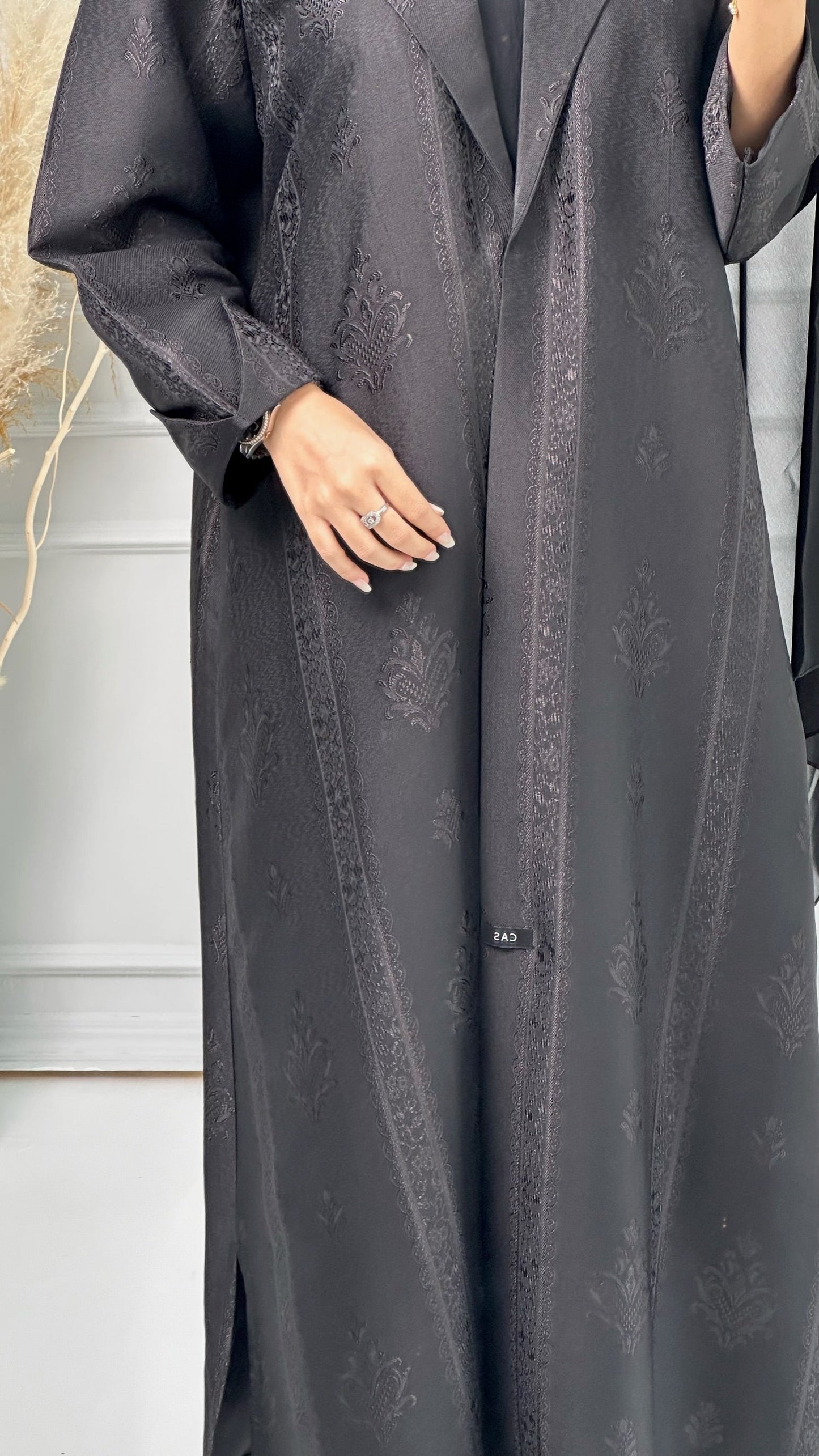 C RTW Floral Print Jacquard Coat Abaya Set