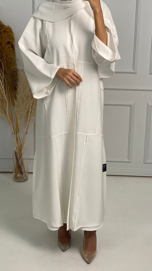 C RTW White Crepe Pleat Abaya Set