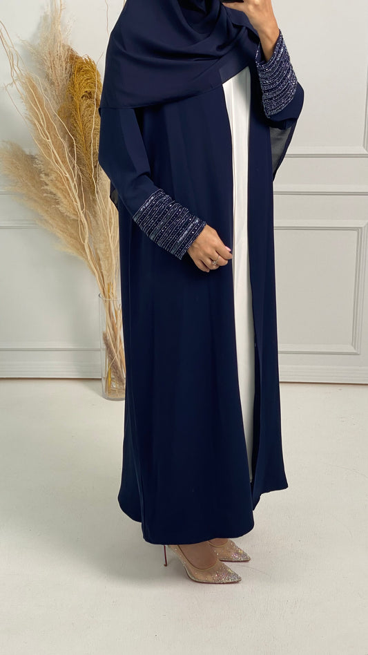 C Blue Bisht Embroidered Cuff Abaya