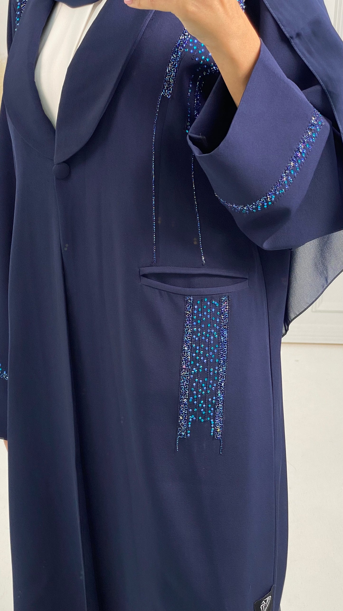 C Blue Coat Embroidered Abaya