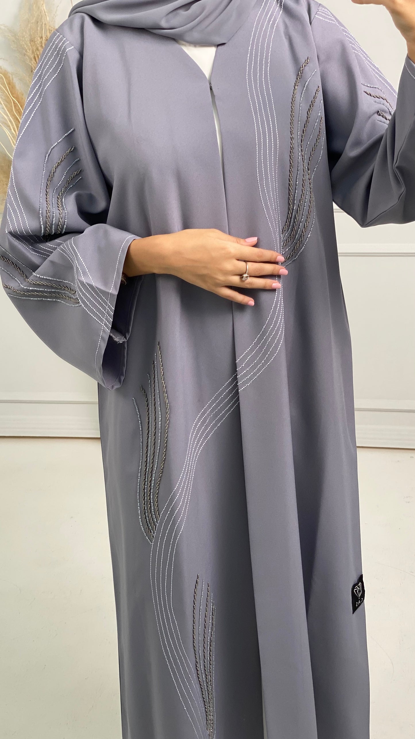 C Grey Crepe Embroidery Abaya