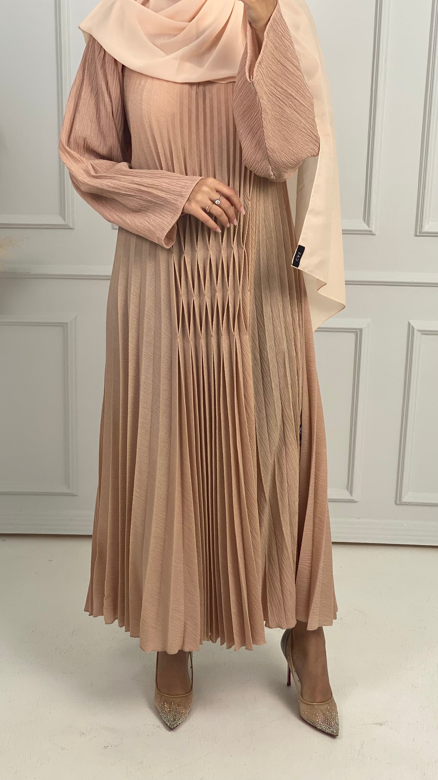 C-Beige-Pleated-Dress