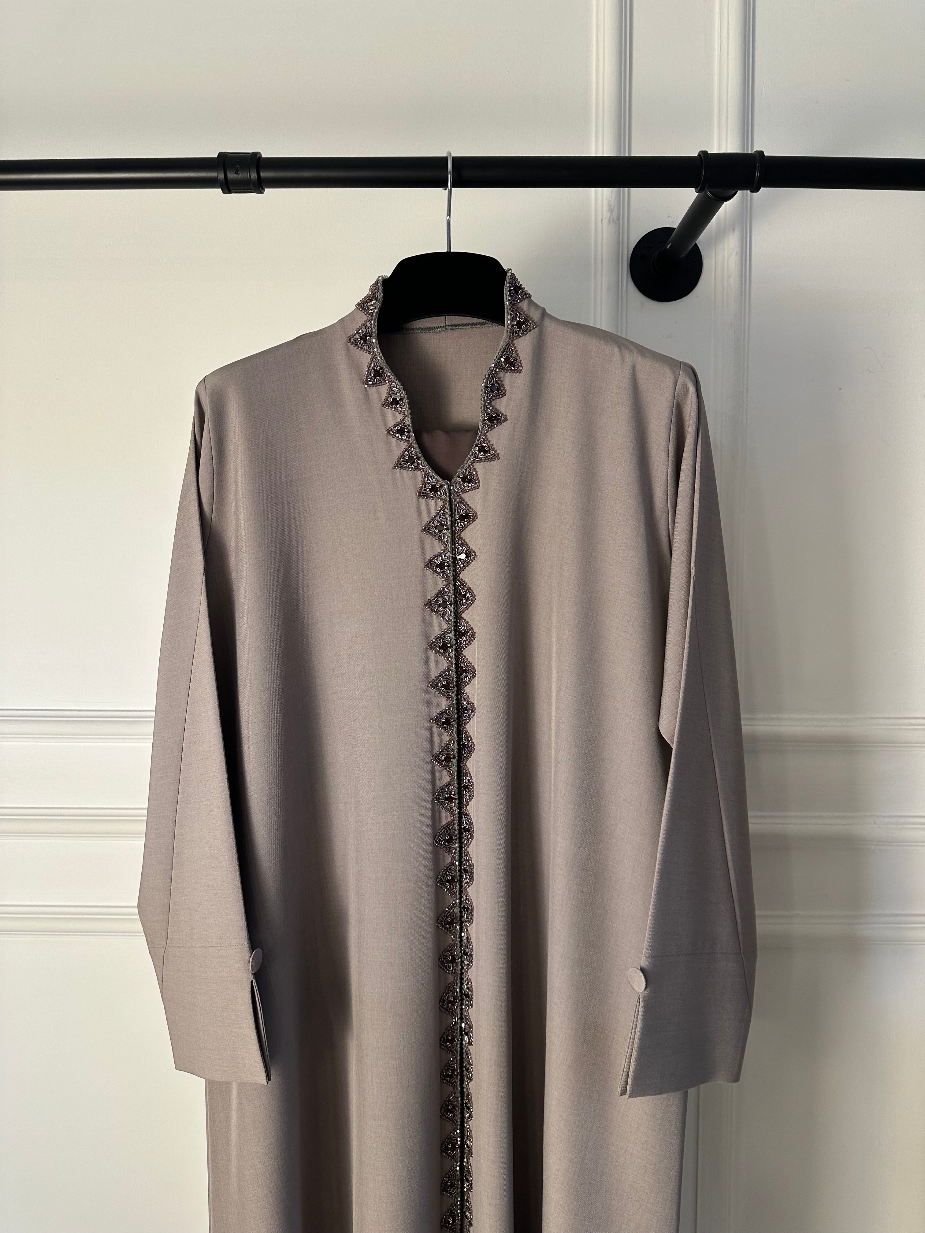 C 1891 Dark Beige Beaded Abaya