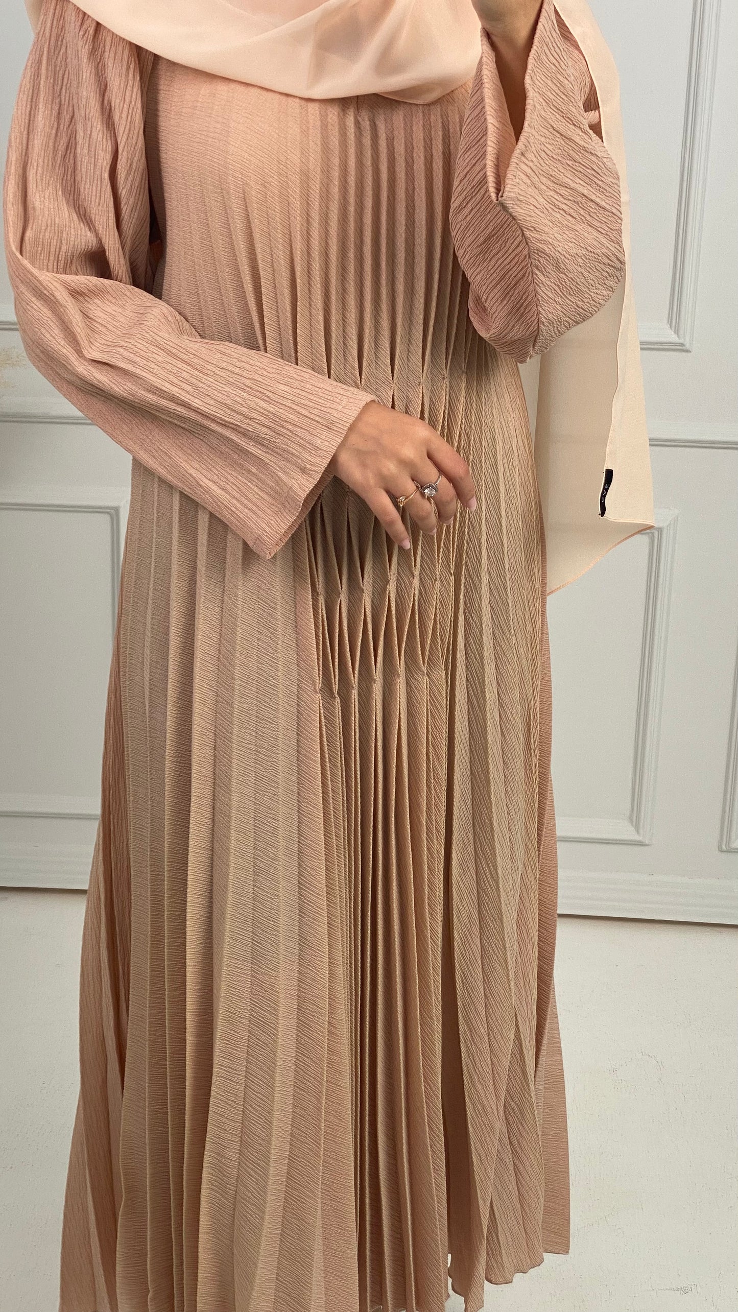 C-Beige-Pleated-Dress