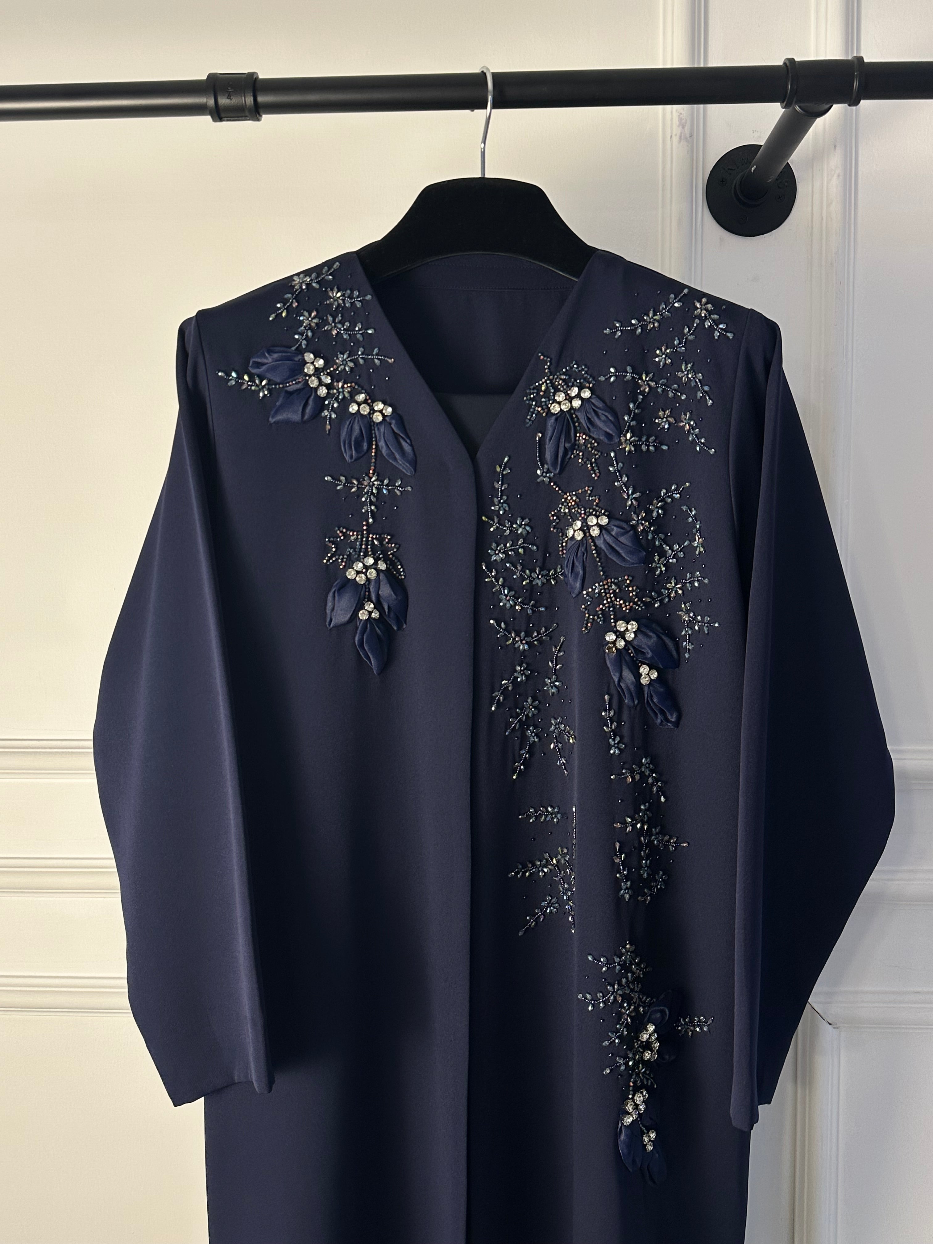 C 1758 Dark Blue Beaded Abaya