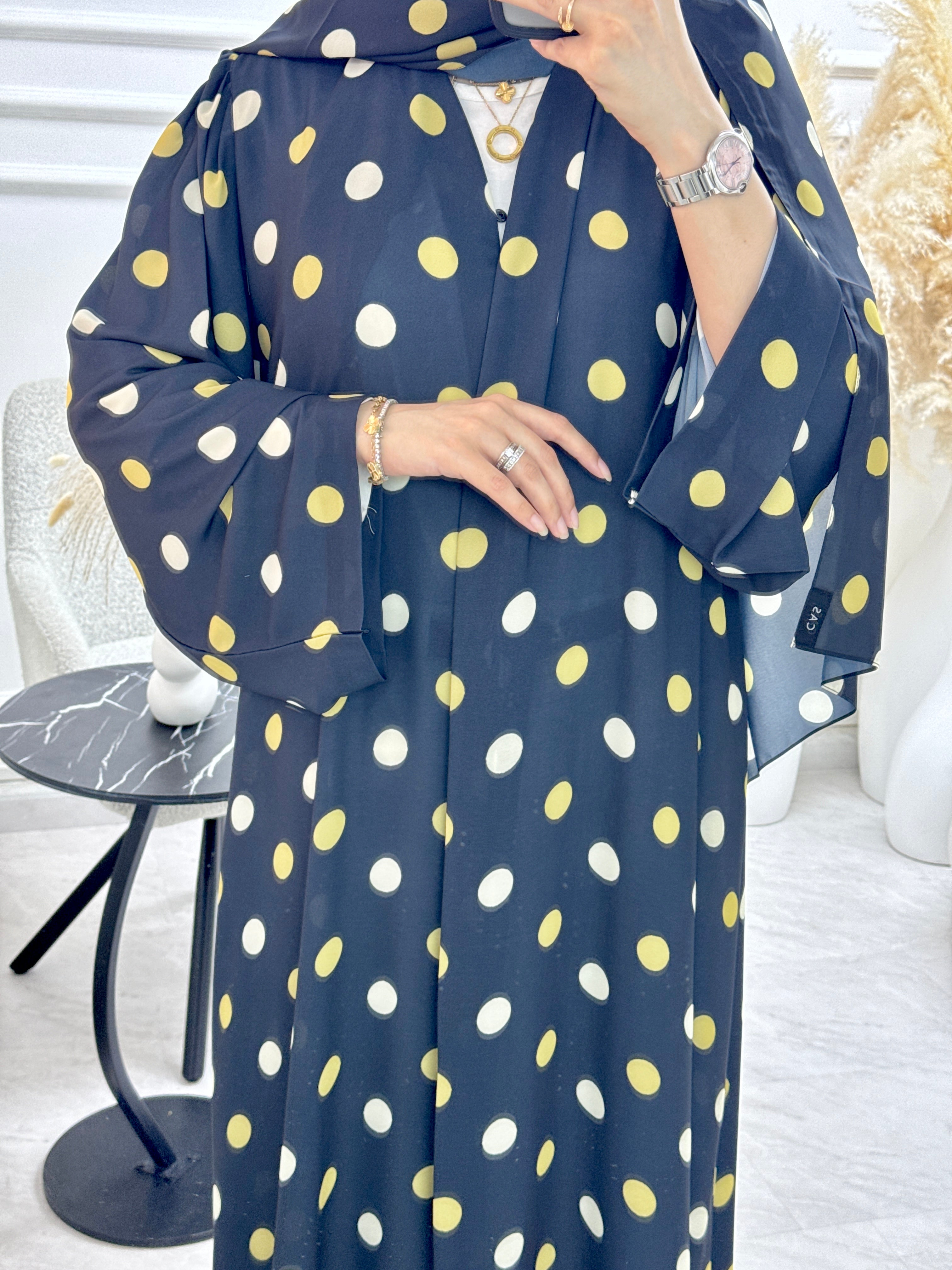 C 1323 Black Polka Dot Printed Abaya