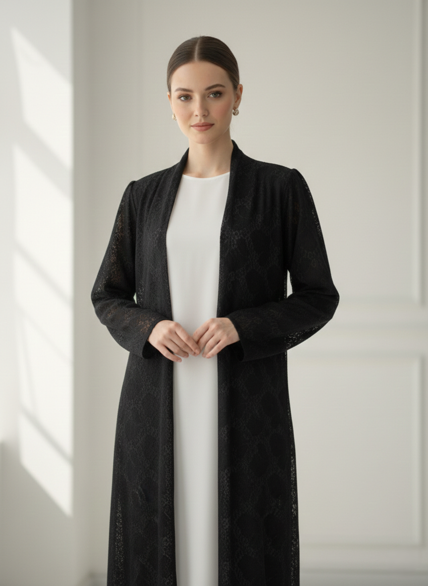 C 1782-02 Black Dantel Abaya