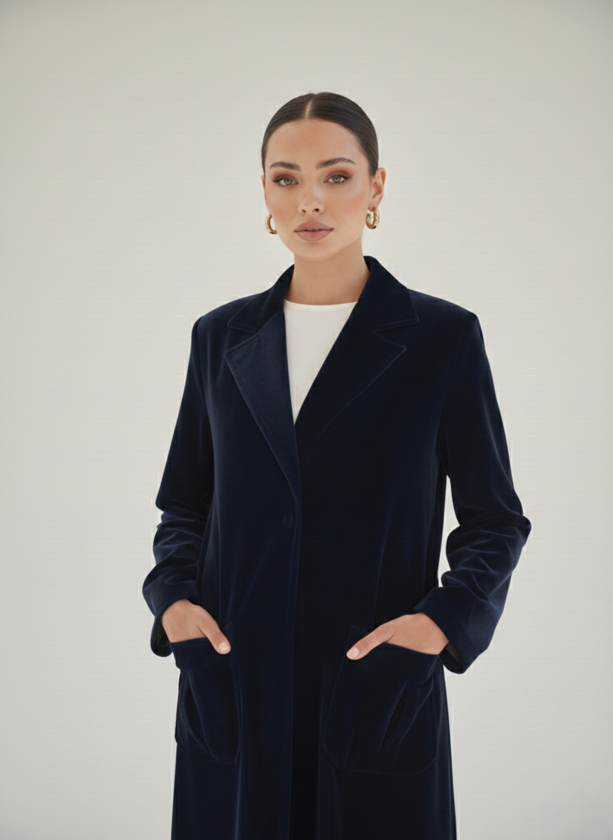 C 1783-02 Dark Blue Velvet Abaya