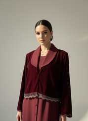 C 1756 Dark Maroon Beaded Abaya