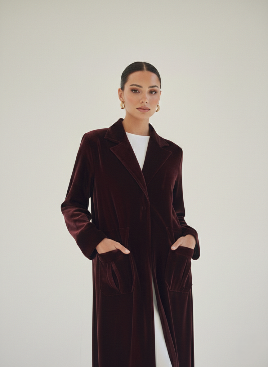 C 1783-01 Maroon Velvet Abaya
